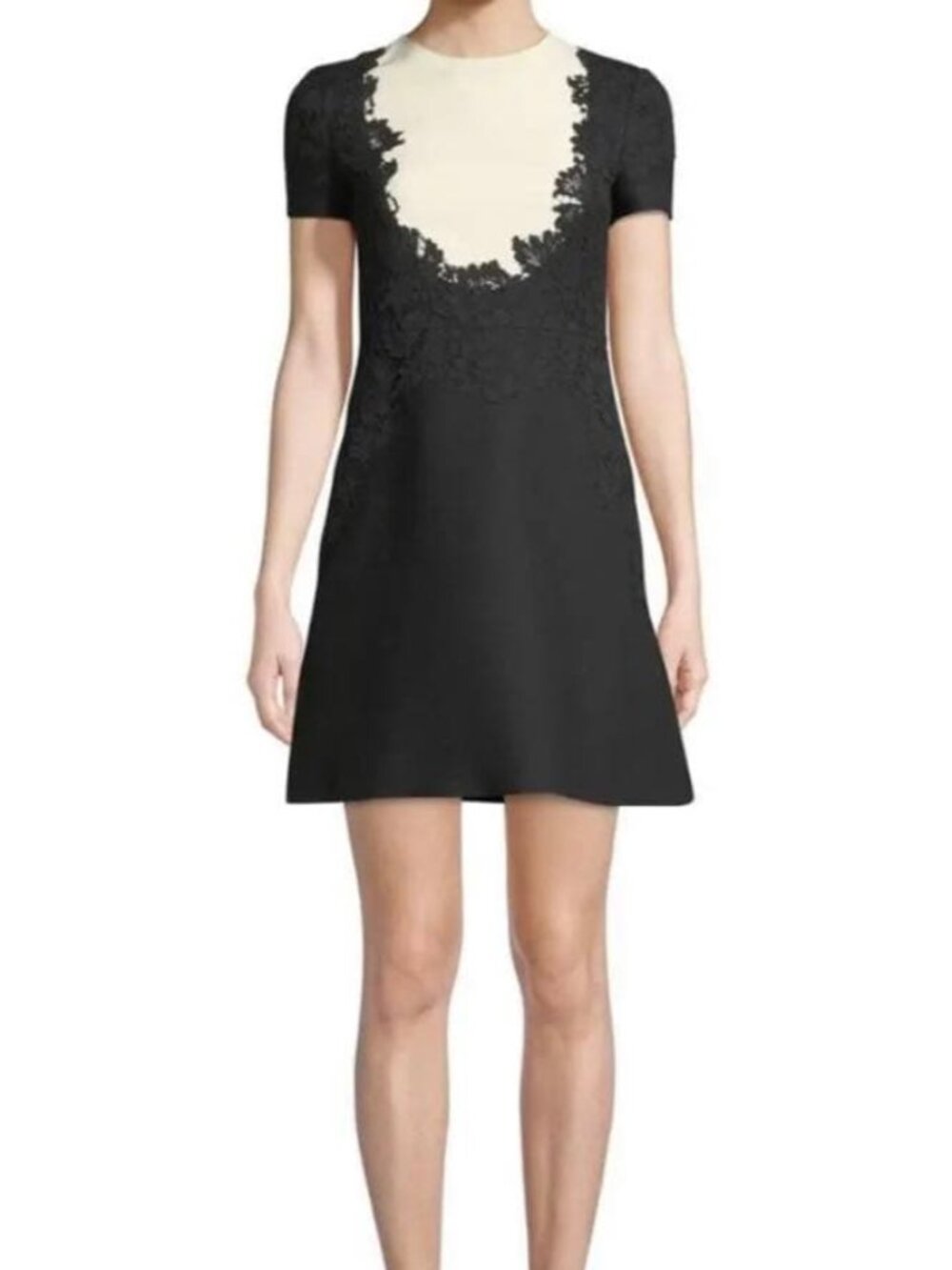 VALENTINO GARAVANI Virgin Wool Silk Blend Lace Mini Dress - IT40 - Black Cream
